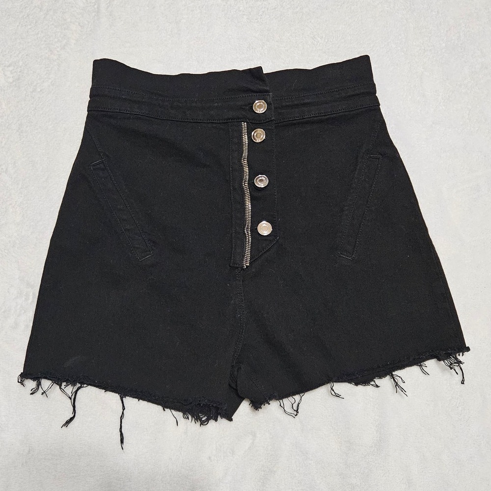 RtA Black Japanese Denim High Rise Raw Hem Shorts Size‎ 28 WS9AC-3010JTBK